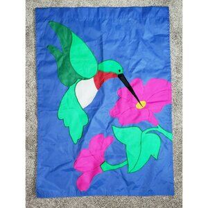 Vintage Hummingbird Pink Flower Spring 28 x 40 House Flag Banner Four Star Int.